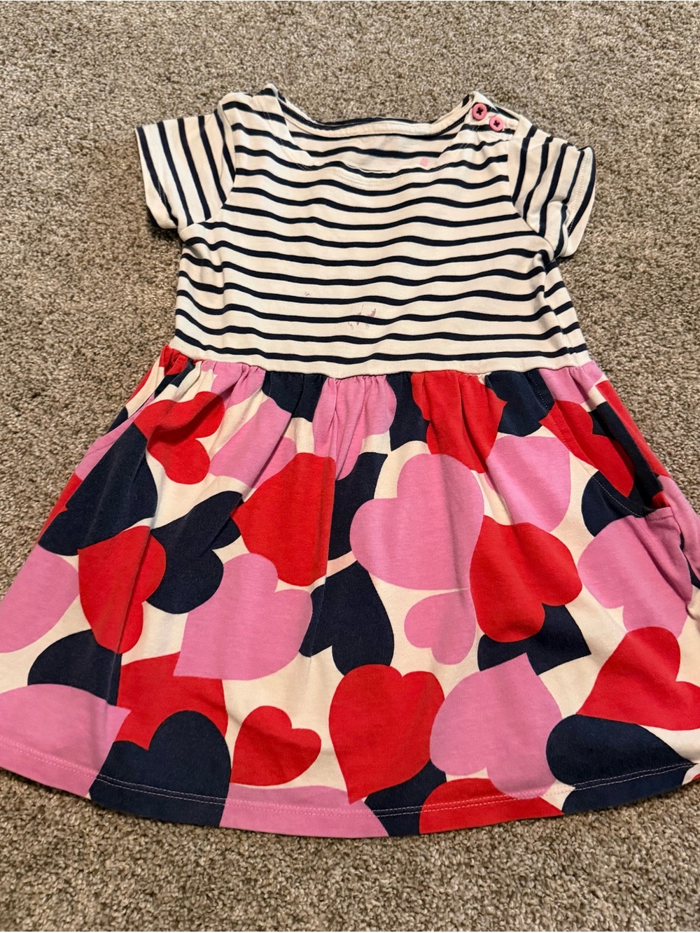 Mini Boden Navy Striped Top with Red and Pink Heart Skirt Dress Size 3/4